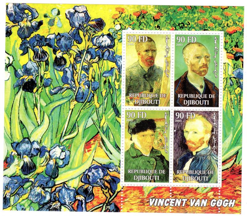 Djibouti 2003 Vincent Van Gogh Paintings/Flowers Sheetlet (4) Perforated MNH VF