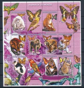 [38859] Madagascar 1999 Animals Mammals Monkeys Butterflies MNH Sheet