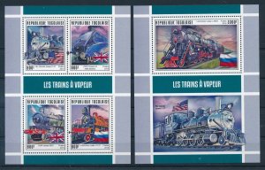 [113223] Togo 2019 Railway trains Steam Locomotives 2 Souvenir sheets MNH