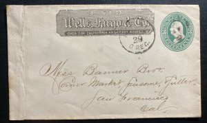 1880s USA Advertising Wells Fargo Cover To San Francisco Ca