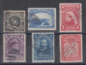 Newfoundland Sc 58/86 used. 1894-1908 issues, 6 different, sound