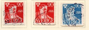 Sweden Sc 363-365 1945  Rydberg stamp set used