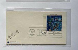 UN , FDC 	CHAGAL WINDOW 1967, AND STAMPED UN SEAL 					