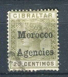 MOROCCO AGENCIES; Early 1900s classic QV Optd. issue fine used 20c. value