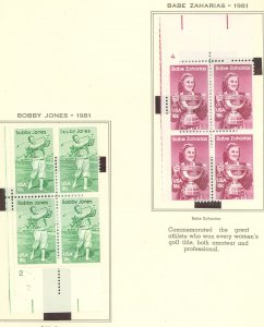 US 1932-1933 1981 18c purple Zaharias and 18c green Bobbie Jones, moungted on album page