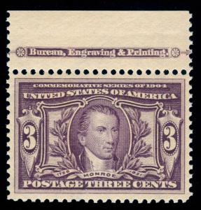 MOMEN: US STAMPS #325 MINT OG NH XF+ PF CERT