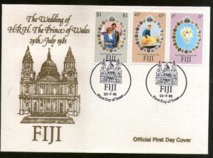 Fiji 1981 Lady Diana & Prince Charles Royal Wedding 3v FDC # 8126