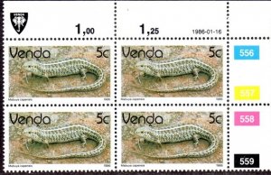 Venda - 1986 Reptiles 5c 1986.01.16 Plate Block MNH** SG 123