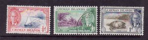 Cayman Is.-Sc#122-4-used low values of KGVI set-id2-Turtles-1950-