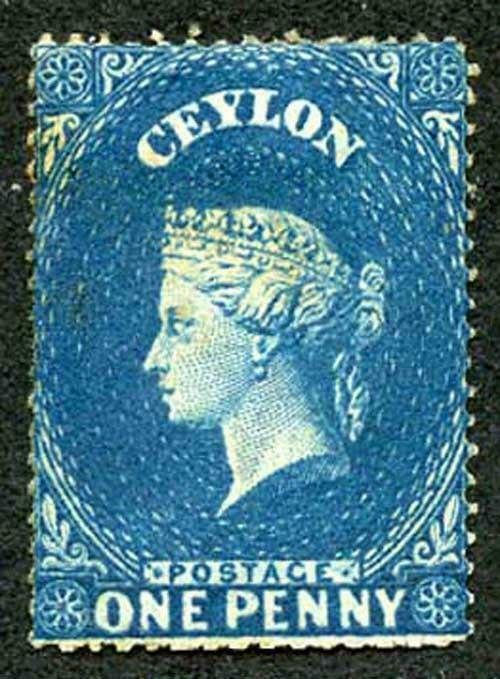 Ceylon SG19a 1d Dull Blue Wmk Star Clean Cut Perf 14 to 15.5 MINT small part gum