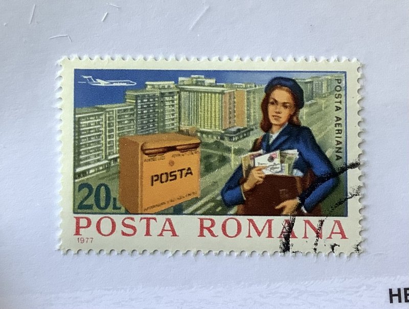 Romania 1977  Scott  C213  used - 30 l,  Waman letter carrier, mailbox