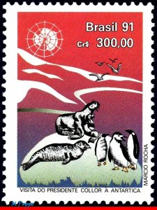 2304 BRAZIL 1991 VISIT PRESIDENT COLLOR IN ANTARCTICA, PENGUIN, MI# 2402, MNH