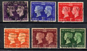 GB 1940 KGV1 Set 6 Centenary first adhesive postage stamps SG 479 - 484 (G1294 )