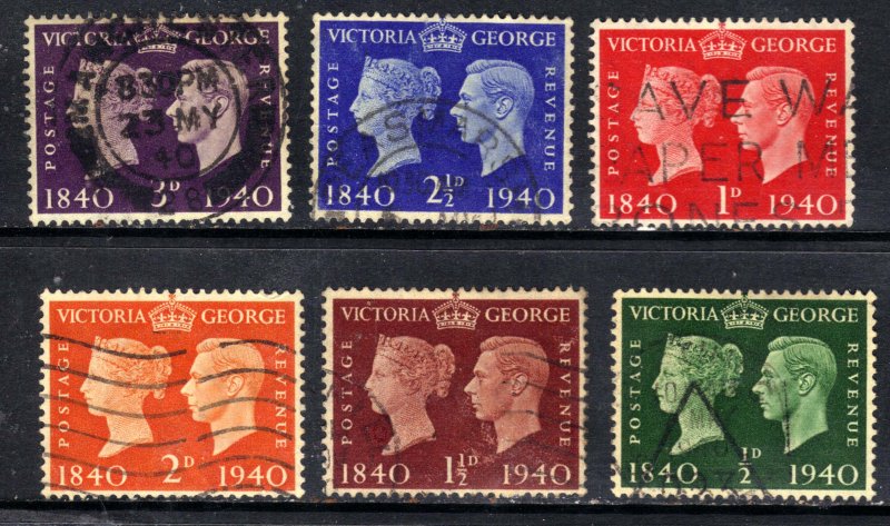 GB 1940 KGV1 Set 6 Centenary first adhesive postage stamps SG 479 - 484 (G1294 )