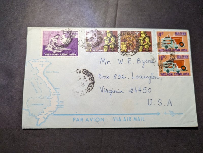 1965 Vietnam Airmail Cover Saigon to Lexington VA USA