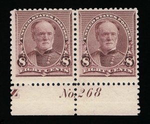 SCARCE GENUINE SCOTT #225 F-VF MINT OG NH 1890 ABNC 8¢ BROWN RED PLATE #268 PAIR