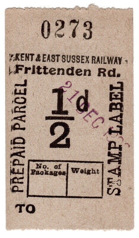(I.B) Kent & East Sussex Railway : Prepaid Parcel ½d (Frittenden Road)