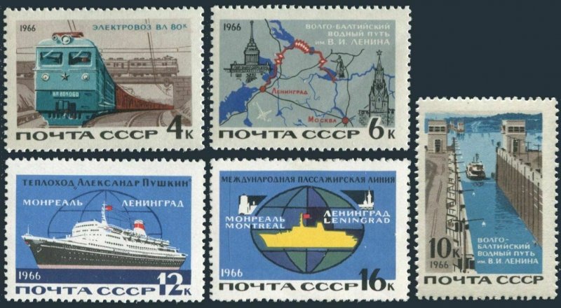 Russia 3179-3183,MNH.Michel 3196-3197,3253-3255. Modern transportation,1966.