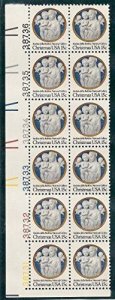 1978 Christmas Madonna Plate Block of 12 15c Postage Stamps, Sc#1768, MNH, OG