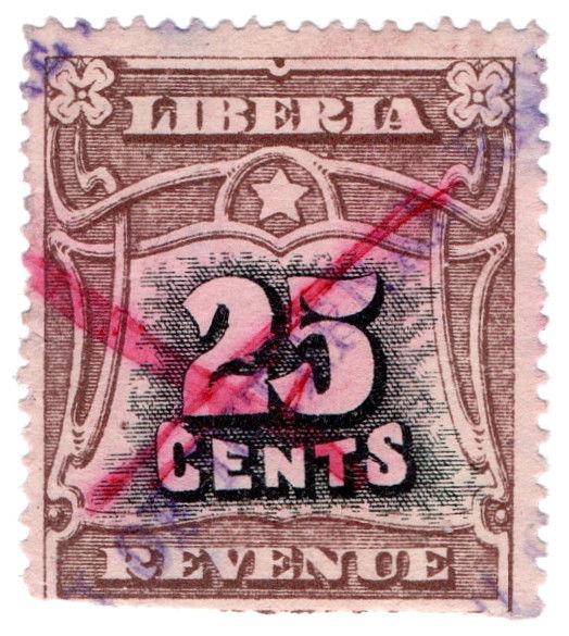 (I.B) Liberia Revenue : Duty Stamp 25c