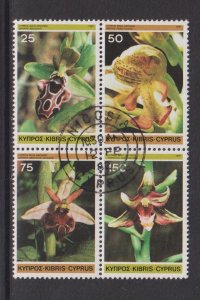 Cyprus  #565-568a  cancelled  1981  orchids block of 4