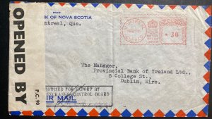 1941 Montreal Canada Airmail Censored Meter Cancel Cover to Dublin Ireland