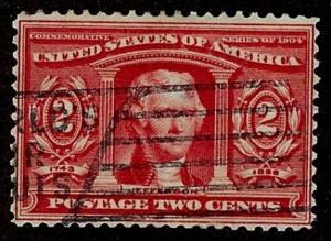 US Scott 324 2c Louisiana Purchase Jefferson USED F/VF NH Machine Cancel 1904