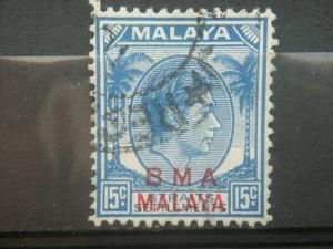 STRAITS SETTLEMENTS, 1945, used 15c, Overprint MBA Malaya Scott 265