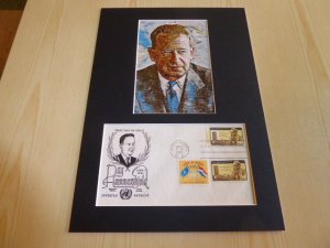 Dag Hammarskjold UN Art Postcard and 1962 USA FDC mount matte size A4