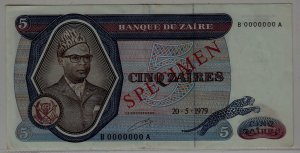 Zaire P-22a vf banknote/ Specimen