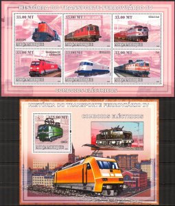 Mozambique 2009 History of Railways Trains Locomotives (4) Sheet + S/S MNH