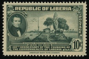 LIBERIA Sc 279 MNH - 1940 3c - Founding of the Commonwealth of Liberia, Cent.