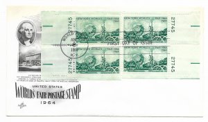 US 1244 (Me-5) 5c NY World's Fair 4 pl# singes on FDC Artcraft Cachet ECV $15.00