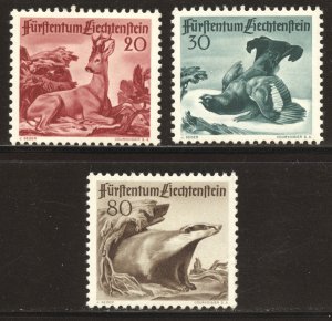 Liechtenstein Scott 243-45 Unused HOG - 1950 Native Wildlife Issue - SCV $25.75