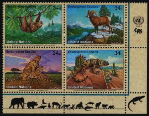 United Nations - NY 821a BR Block MNH Sloth, Sheep, Cheetah, Lizard