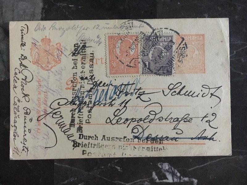 1923 Bucharest  Romania postal stationary Uprated cover to Germany