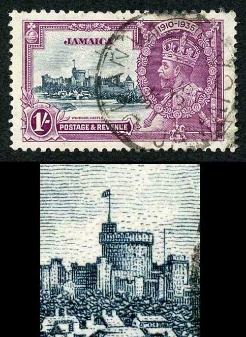 Jamaica SG117a 1935 Silver jubilee 1/- Variety Extra Flagstaff Fine used