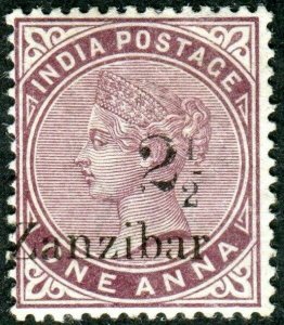ZANZIBAR-1895-6 2½ on 1a Plum SECOND SETTING LMM with certificate Sg 24z