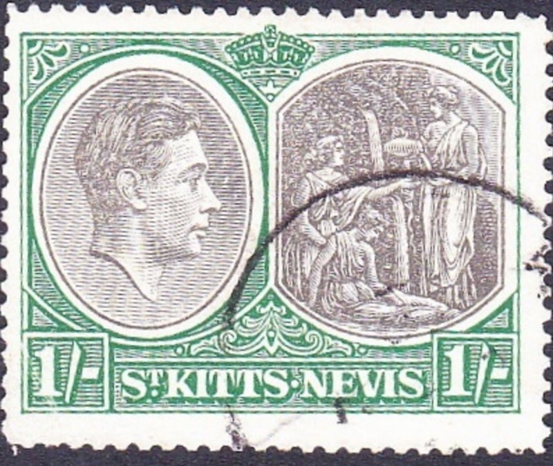 ST KITTS-NEVIS 1950 KGV 1/- Black & Green SG75c FU