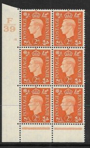 1937 2d Orange Dark colours F39 12 Dot perf 6B(E/P) block 6 UNMOUNTED MINT/MNH