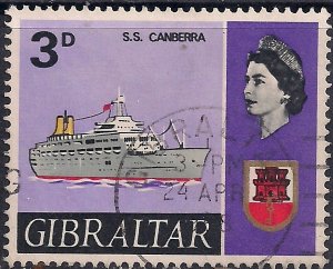 Gibraltar 1967 QE2 3d Ships S.S. Canberra  SG 204 used ( G1211 )