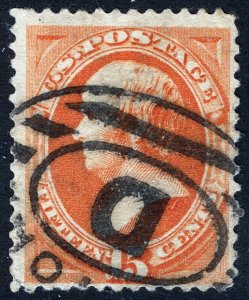 US Sc 189 Red Orange 15¢ 1879 p.12 Used Black New York “D “ Oval Cancel