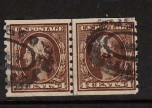 USA #395 Very Fine Used Line Coil Pair **With Certificate** 