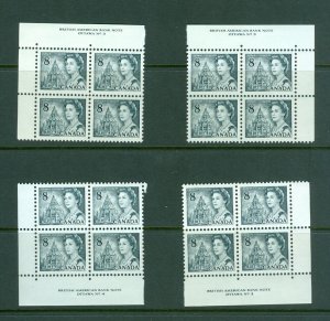 Canada. 1967. 4 Diff. Plate-Blocks. Mnh. Upper/Lower. Queen. Parliament 8 Cent.