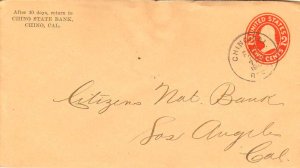 United States California Chino Rec'd 1909 cds  Origin  Postal Stationery Enve...
