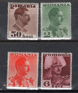 ROMANIA 1935-40 KING CAROL II SCOTT GOOD DEFINITIVE SET OF 4 436-439 PERFECT MNH