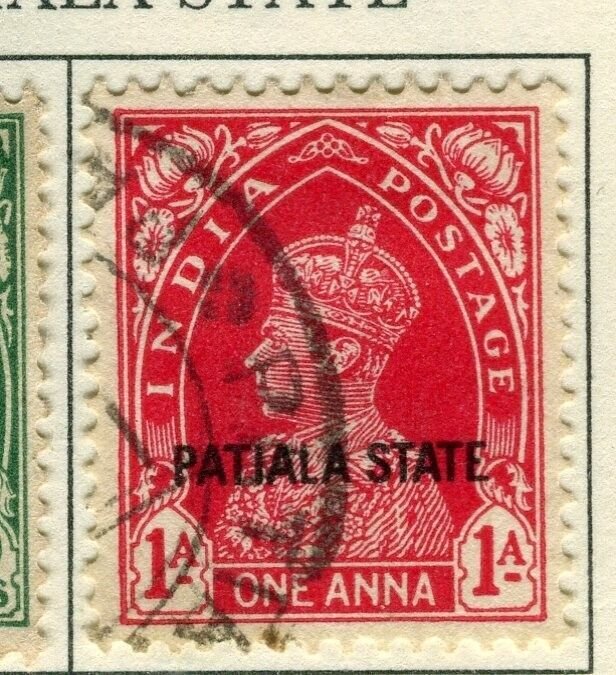 INDIA PATIALA; 1937 early GVI issue fine used 1a. value