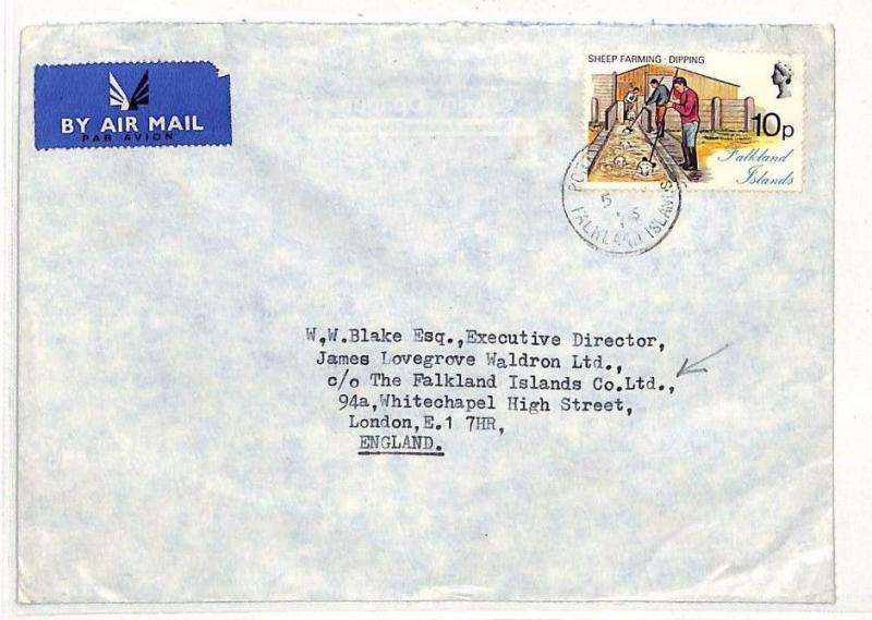 SS151 1975 FALKLANDS Commercial Air Forwarded *Falkland Islands Company* London