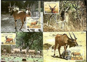 Mali 1986 WWF Derby Eland Antelope Wildlife Animal Sc 542-46 Set of 4 Max Cards