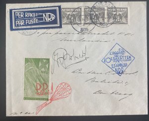 1935 Netherlands Rocket Flight Mail Cover  The Hague Signed With Label